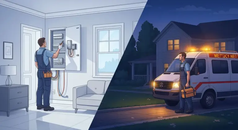 Comparación visual electricista Vitacura: servicio programado versus emergencia eléctrica