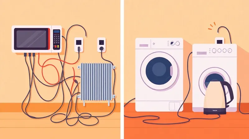 Comparación visual entre sobrecarga eléctrica y distribución correcta de electrodomésticos