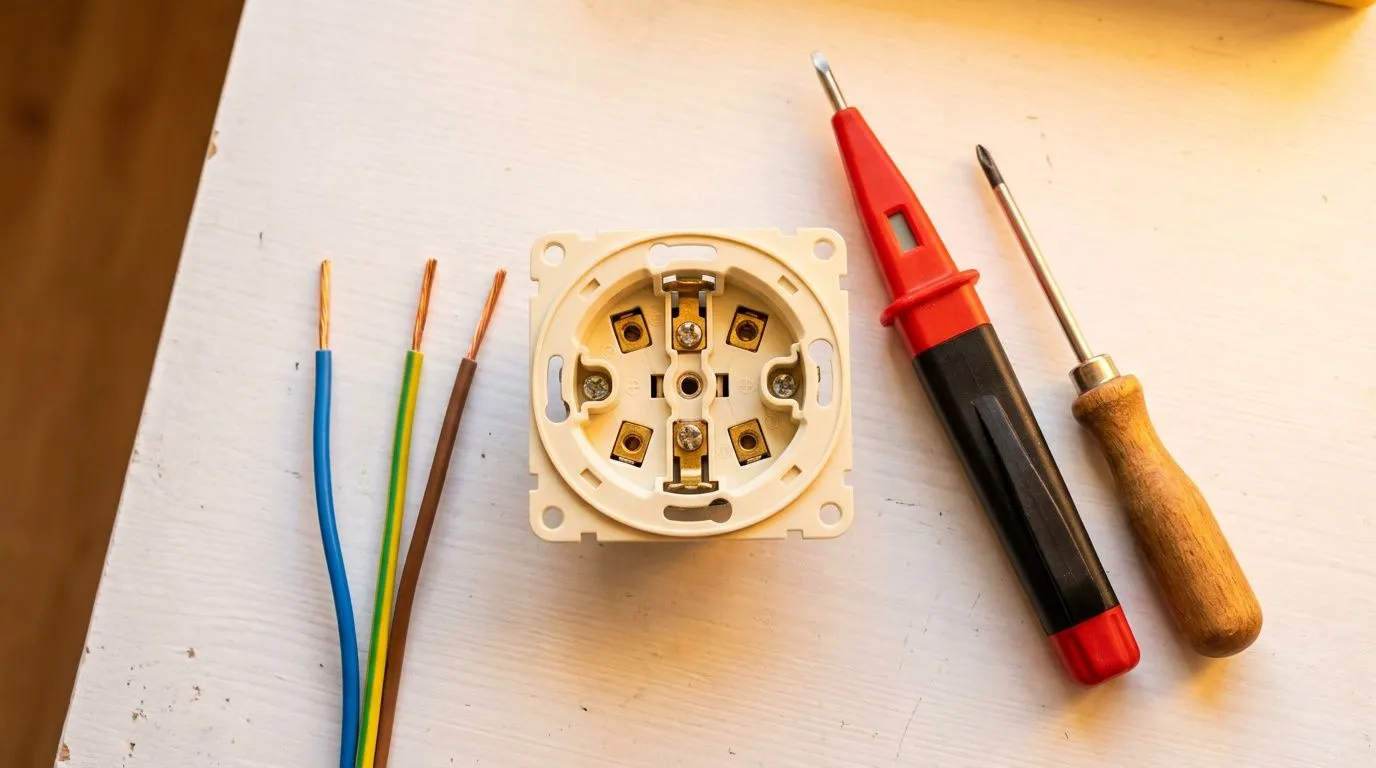 Conexión de cables para instalación de enchufe eléctrico residencial