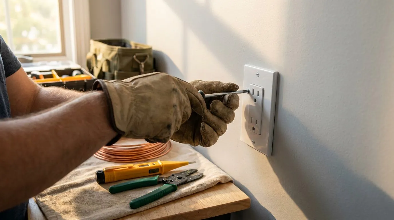 Instalación enchufes y interruptores en pared con herramientas profesionales