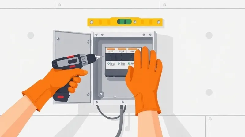 Montaje correcto del tablero eléctrico en pared con nivel y anclajes