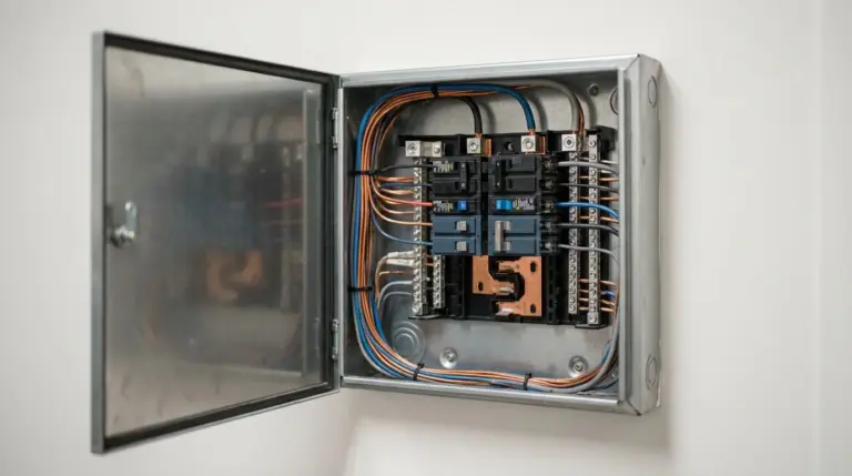 Instalación tablero eléctrico profesional con interruptores organizados y cableado ordenado