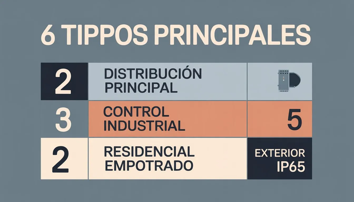 Comparación visual de seis tipos principales de tableros eléctricos