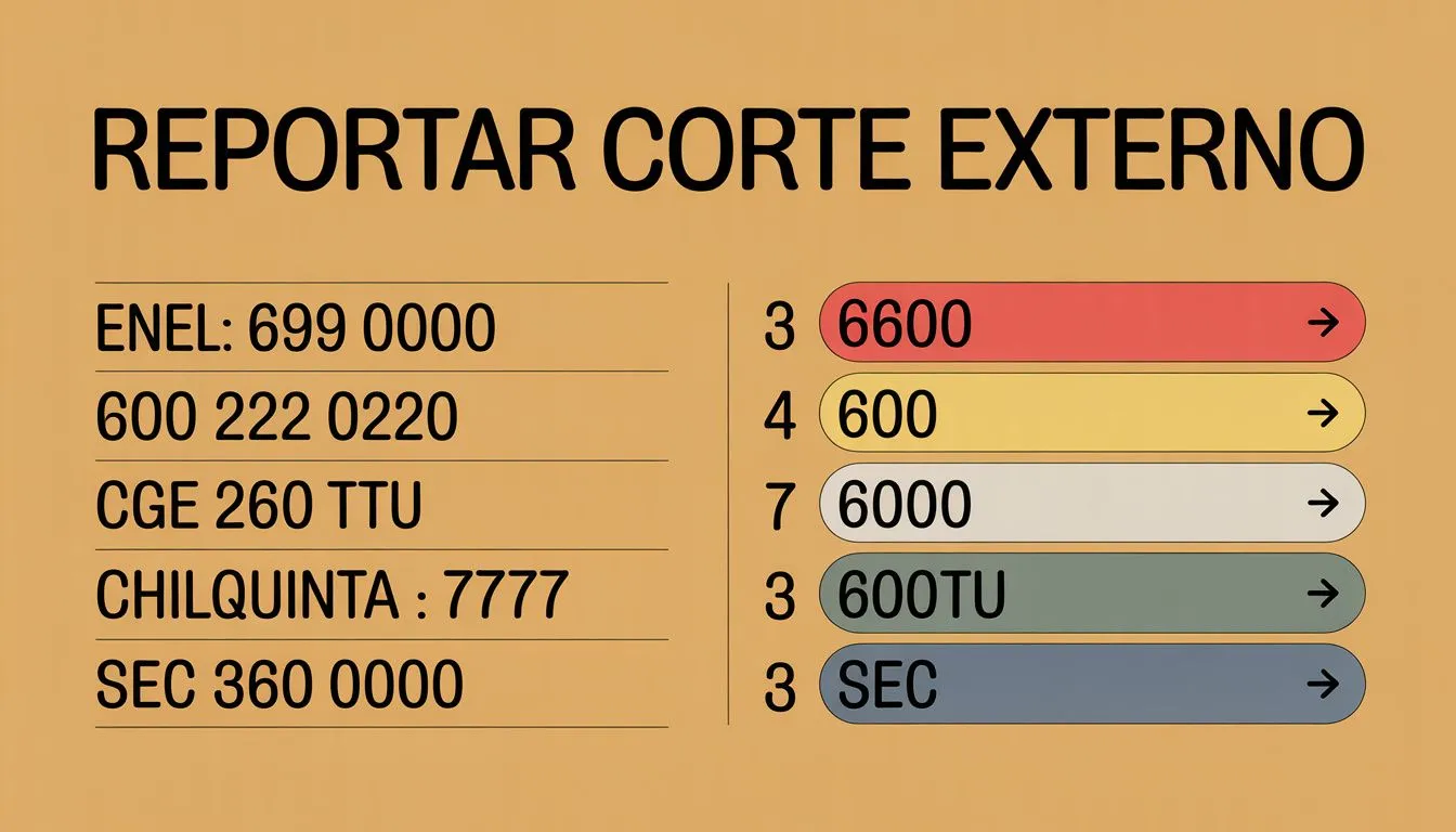 Tabla de contactos de distribuidoras eléctricas chilenas: Enel, CGE y Chilquinta con canales de reporte
