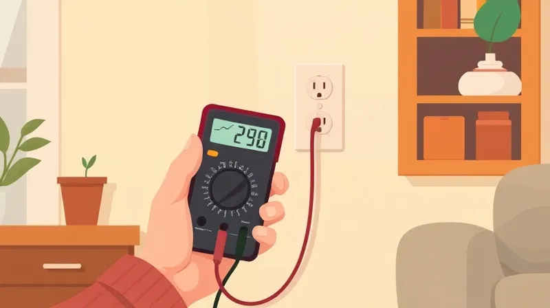 Persona usando multímetro para auditar enchufes e instalación eléctrica existente en una vivienda