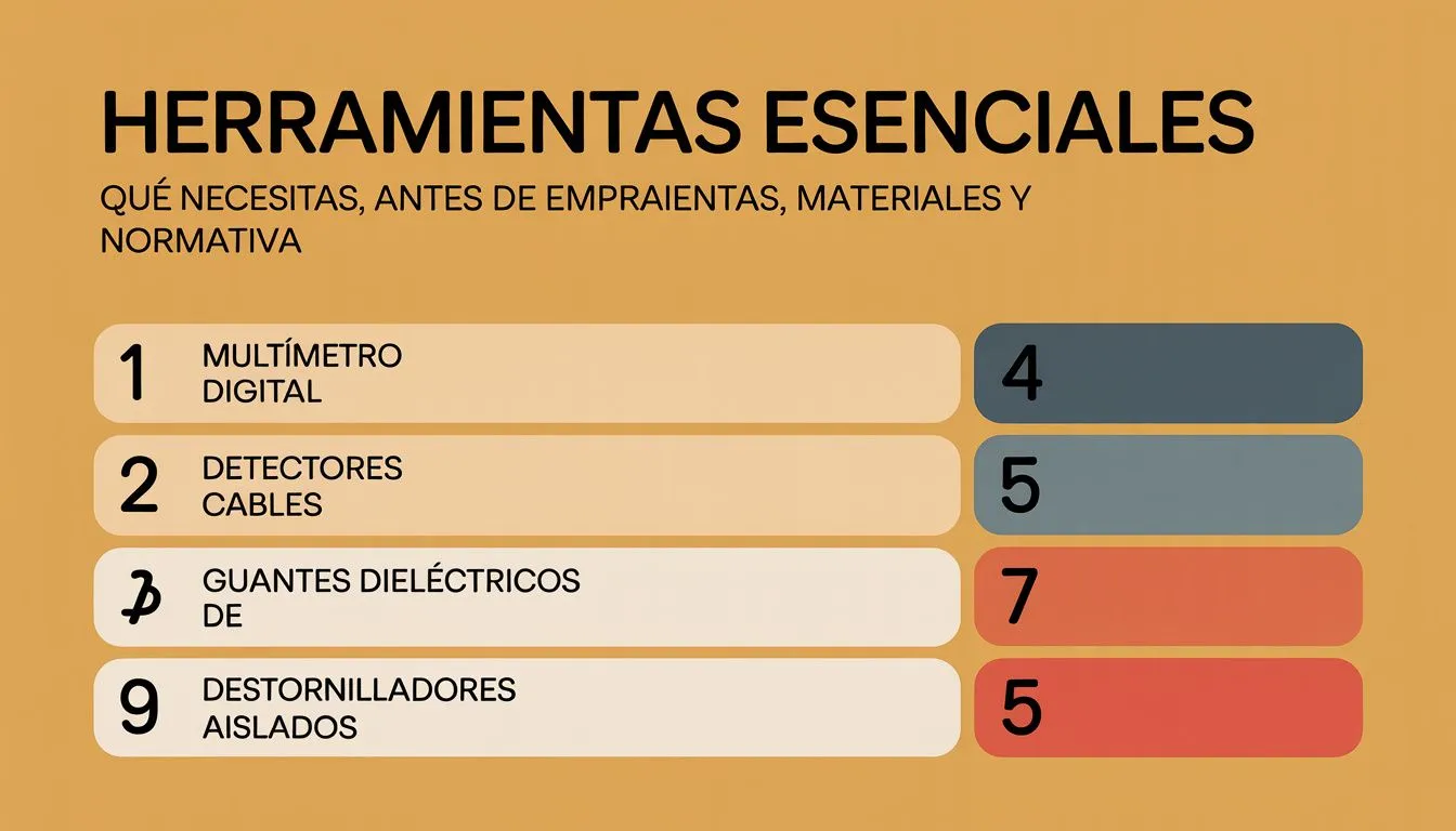 Herramientas esenciales para mejorar la instalación eléctrica: multímetro, destornilladores, detector de cables