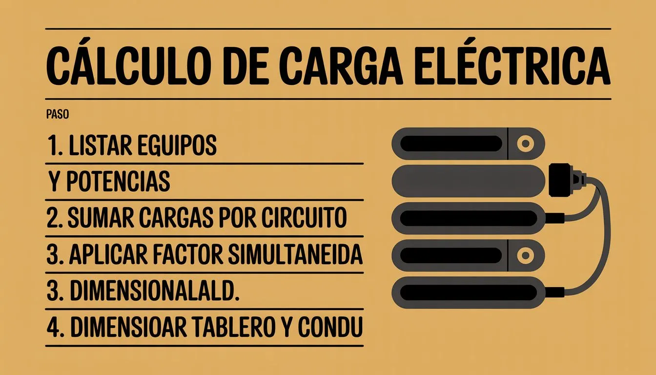 Pasos del cálculo de carga eléctrica para oficina: iluminación, tomas generales, climatización y factor de simultaneidad
